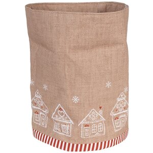 Clayre Eef GBB50 Kôš na chlieb Gingerbread House Brown Round Cotton Ø 15x16 cm