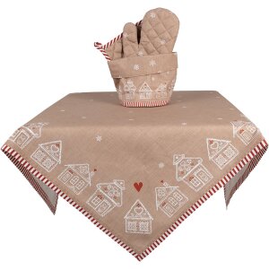 Clayre Eef GBB50 Kôš na chlieb Gingerbread House Brown Round Cotton Ø 15x16 cm