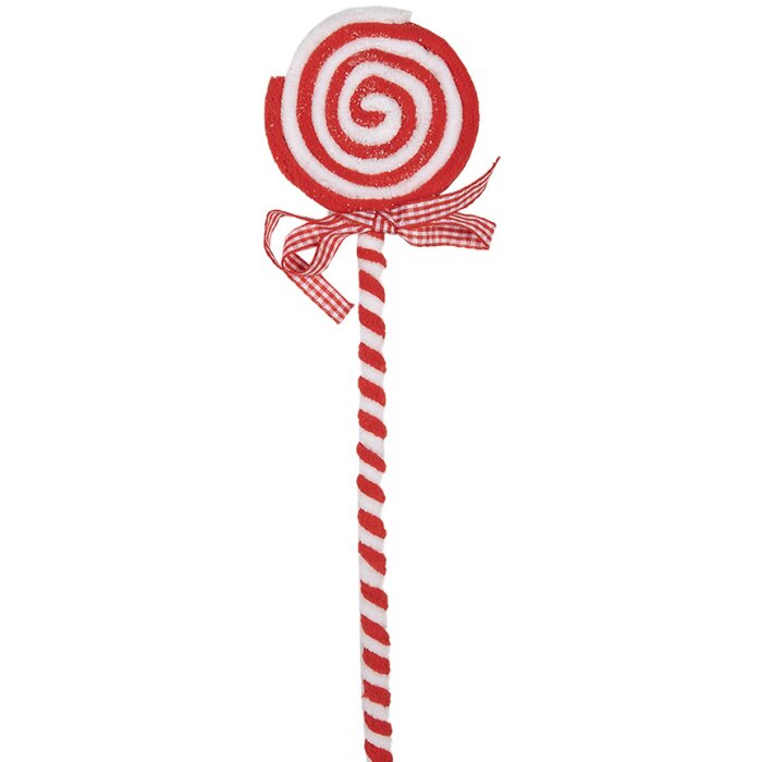 Clayre & Eef 65851 Vianočná dekorácia Lollipop červená biela 9x1x41 cm plast