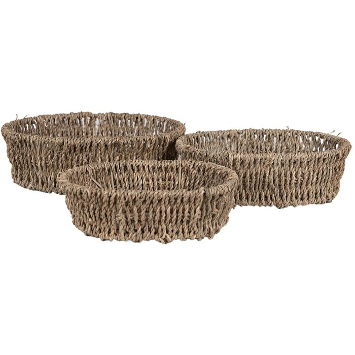 Clayre & Eef 65710 Súprava košov 3-dielna 27x22x8 24x18x7 21x16x6 cm morská tráva hnedá