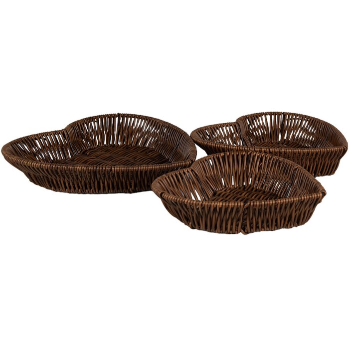 Clayre & Eef 65716 Súprava košíkov 3-dielna v tvare srdca hnedá plastová 28/25/22 cm