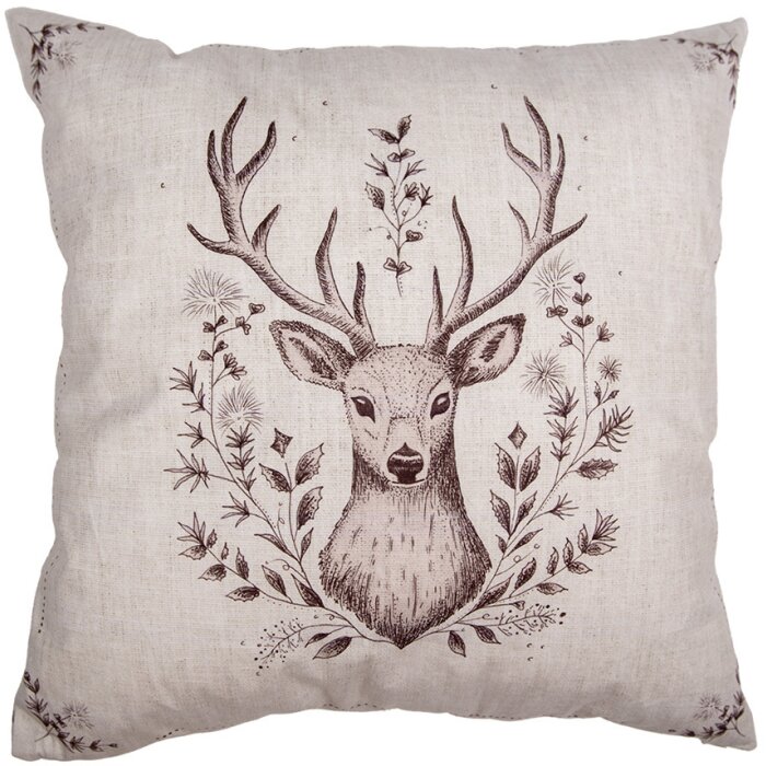 Clayre & Eef GTW21 Obliečka na vankúš béžovo-hnedá s motívom jeleňa 45x45 cm Country štýl
