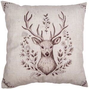 Clayre & Eef GTW21 Obliečka na vankúš béžovo-hnedá s motívom jeleňa 45x45 cm Country štýl