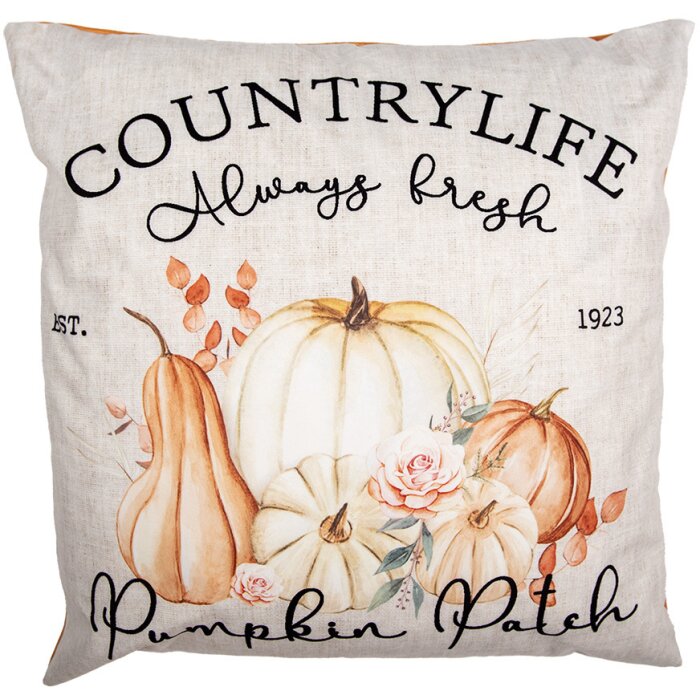 Clayre & Eef PPS22 Obliečka na vankúš 45x45 cm Béžová Oranžová Country štýl Motív tekvice