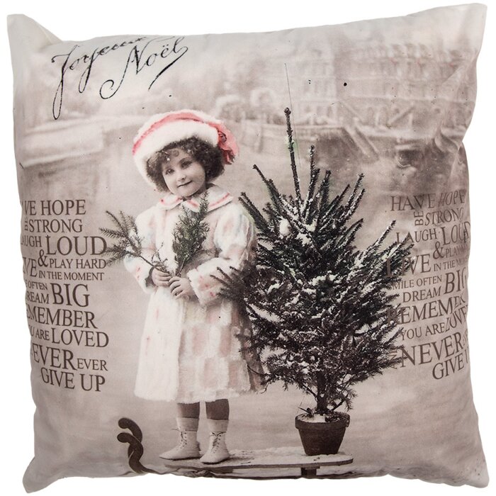 Clayre & Eef KT021.373 Obliečka na vankúš 45x45 cm Béžová Hnedá Vintage Retro