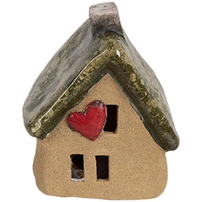 Clayre & Eef 6CE1780 Dekorácia Domček Hnedozelená keramika 7x6x9 cm
