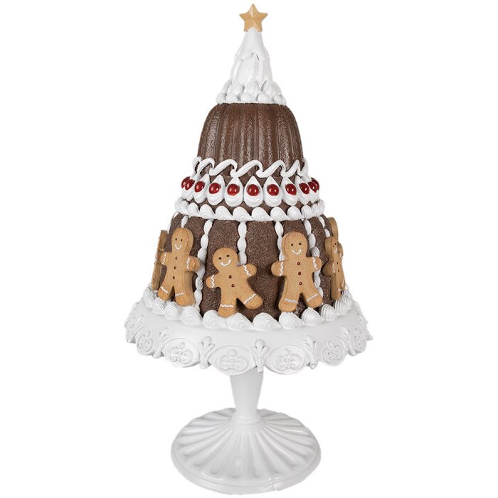 Clayre & Eef 6PR4247 Dekoratívny koláč Perník Ø 29x52 cm Hnedý biely vidiecky štýl