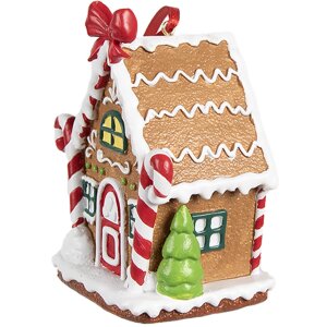 Clayre & Eef 6PR4254 Vianočná visačka perníková chalúpka hnedá biela 7x5x9 cm