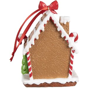 Clayre & Eef 6PR4254 Vianočná visačka perníková chalúpka hnedá biela 7x5x9 cm