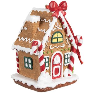 Clayre & Eef 6PR4254 Vianočná visačka perníková chalúpka hnedá biela 7x5x9 cm
