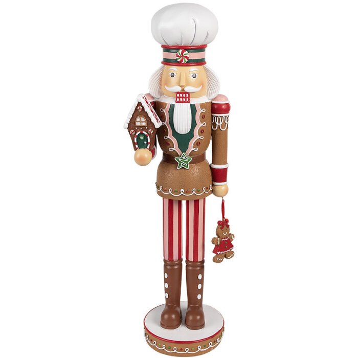 Clayre & Eef 6PR4257 Vianočná dekorácia Luskáčik na orechy hnedý červený 13x12x46 cm Polyresin