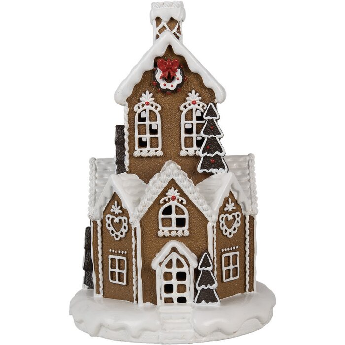 Clayre & Eef 6PR4307 Vianočný domček LED Ø 21x33 cm hnedý ružový 3xAAA
