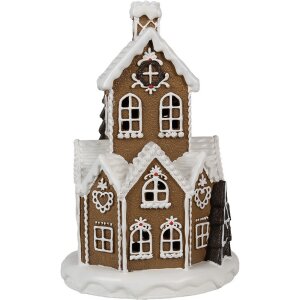 Clayre & Eef 6PR4307 Vianočný domček LED Ø 21x33 cm hnedý ružový 3xAAA
