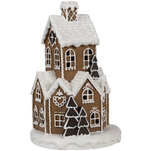 Clayre & Eef 6PR4307 Vianočný domček LED Ø 21x33 cm hnedý ružový 3xAAA