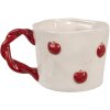 Clayre & Eef 6CEMU0150 Hrnček keramický 200 ml béžový červený s motívom jablka Retro dizajn