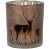 Clayre & Eef 6GL4660 Stojan na čajovú sviečku s motívom jeleňa hnedý Ø 7x8 cm sklo