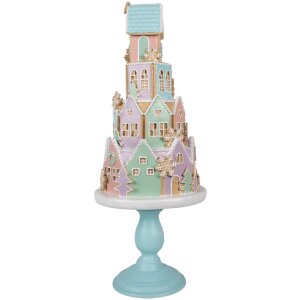 Clayre & Eef 5PR0136 Dekoratívny domček Pastelové farby Modrá Ružová Ø 24x59 cm Polyresin