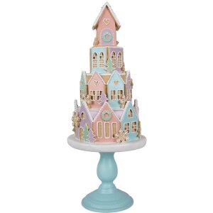 Clayre & Eef 5PR0136 Dekoratívny domček Pastelové farby Modrá Ružová Ø 24x59 cm Polyresin