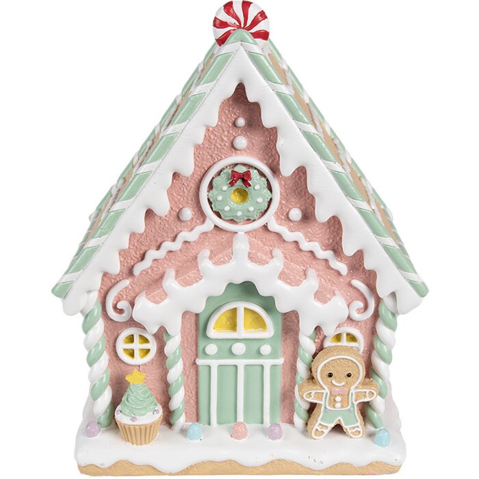 Clayre & Eef 6PR4263 Dekoratívny domček ružový 20x16x25 cm Polyresin Vianočné