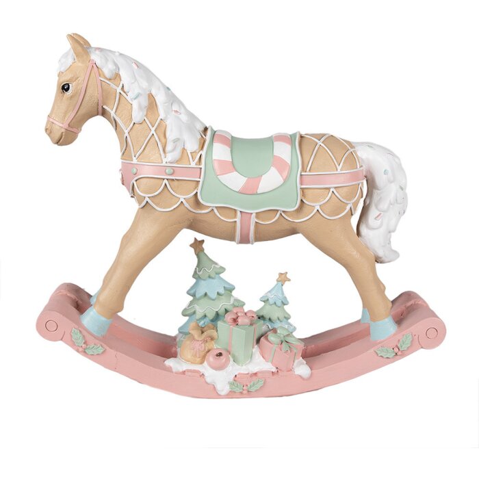 Clayre & Eef 6PR4260 Dekoratívny hojdací kôň béžový 41x10x37 cm Polyresinový vidiecky dom