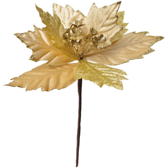 Clayre & Eef 65820 Vianočná dekorácia Kvetina Zlatá farba Ø 21x25 cm Plast