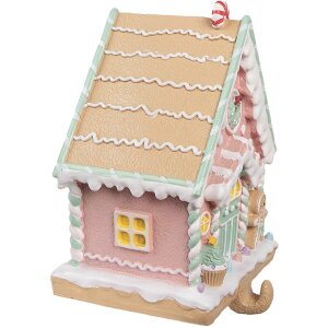 Clayre & Eef 6PR4264 Držiak vianočnej pančuchy Perníkový domček ružový 13x10x18 cm