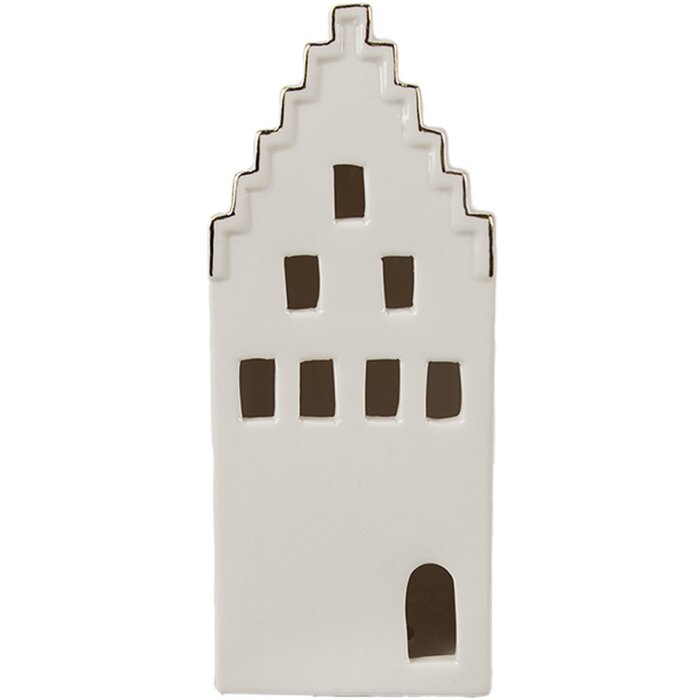 Clayre & Eef 6CE1598M LED dekoratívny domček béžovo zlatý 7x6x16 cm porcelánový vidiecky štýl