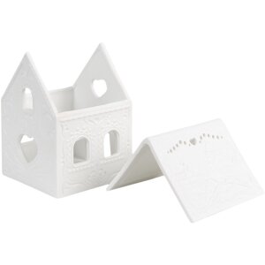 Clayre & Eef 6CE1739 Stojan na čajovú sviečku Dom porcelánový biely 7x8x9 cm