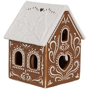 Clayre & Eef 6CE1742 Držiak na čajovú sviečku House Brown White 7x8x9 cm porcelán