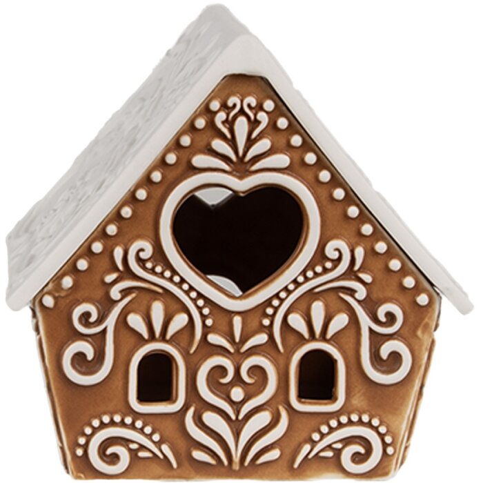 Clayre & Eef 6CE1743 Držiak na čajovú sviečku hnedý biely porcelán 9x7x8 cm