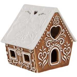 Clayre & Eef 6CE1743 Držiak na čajovú sviečku hnedý biely porcelán 9x7x8 cm