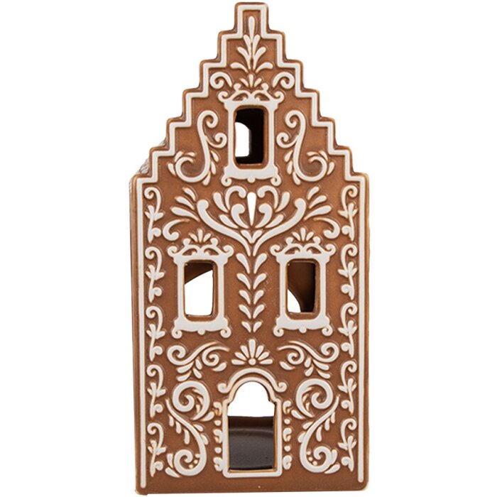 Clayre & Eef 6CE1745 Držiak na čajovú sviečku hnedý biely 7x7x15 cm