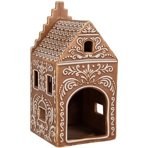 Clayre & Eef 6CE1745 Držiak na čajovú sviečku hnedý biely 7x7x15 cm