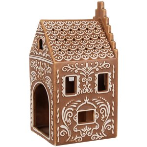 Clayre & Eef 6CE1745 Držiak na čajovú sviečku hnedý biely 7x7x15 cm