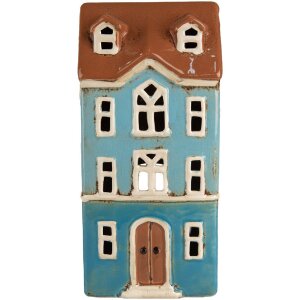 Clayre & Eef 6CE1915 Teelichthalter Haus Blau Braun 11x9x22 cm