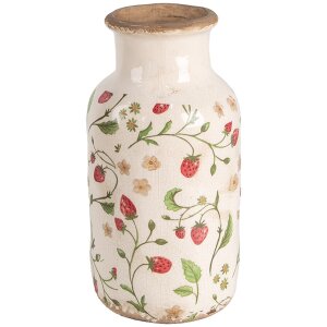Clayre & Eef 6CE1933M Váza so vzorom jahôd Ø 14x26 cm