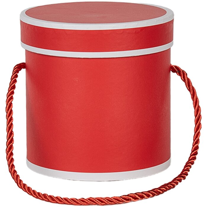 Clayre & Eef 66009R Darčeková krabička okrúhla červená Ø 12x12 cm Kartónová krabička s rukoväťou na prenášanie