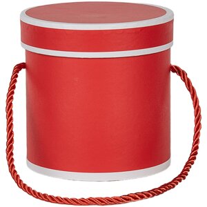 Clayre & Eef 66009R Darčeková krabička okrúhla červená Ø 12x12 cm Kartónová krabička s rukoväťou na prenášanie