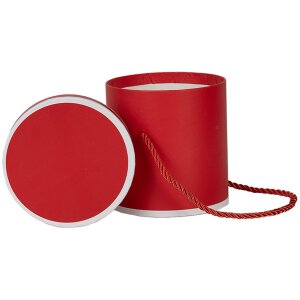 Clayre & Eef 66009R Darčeková krabička okrúhla červená Ø 12x12 cm Kartónová krabička s rukoväťou na prenášanie
