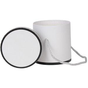 Clayre & Eef 66009W Darčeková krabička biela okrúhla Ø 12x12 cm Kartónová krabička s rukoväťou