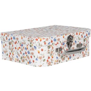 Clayre & Eef 66012 Dekoračné puzdro Sada 3 bielych kvetov 30x22x9 až 20x17x8 cm