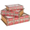 Clayre & Eef 65756 Sada úložných boxov červená biela 3 veľkosti Vianočné MDF