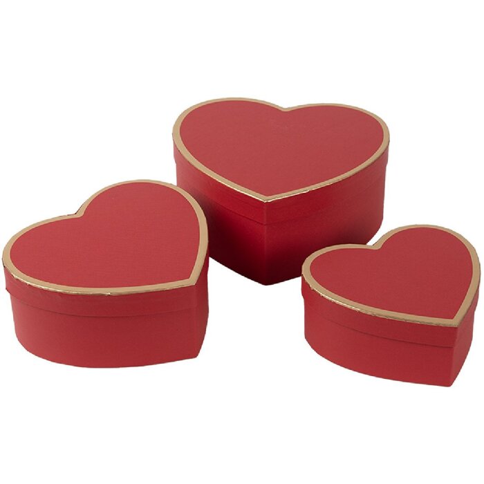Clayre & Eef 66026 Srdcové krabice červené sada 3 ks 28x26x14 24x23x12 21x20x10 cm