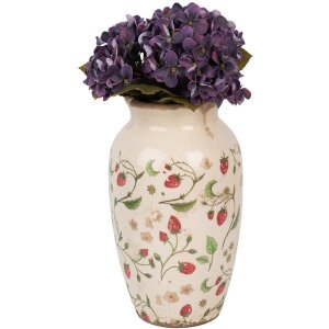 Clayre & Eef 6CE1942S Váza Keramická béžová červená Ø 16x27 cm Vidiecky štýl