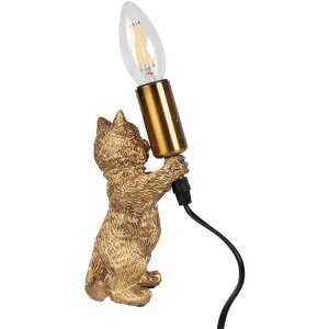Clayre & Eef 6LMP791 Stolná lampa Cat Gold 9x9x18 cm E14 max 40W