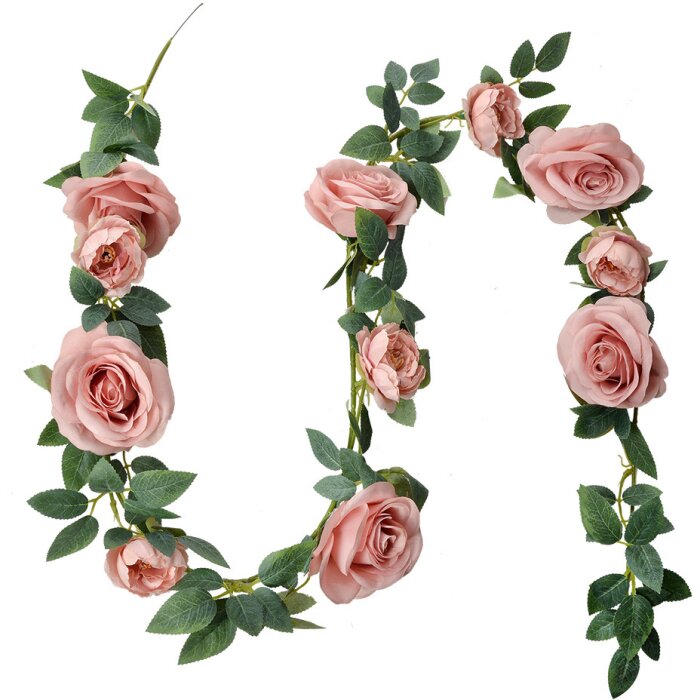 Clayre & Eef 6PL0321P Umelá ružová girlanda ružovo-zelená 150 cm