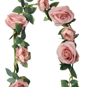Clayre & Eef 6PL0321P Umelá ružová girlanda ružovo-zelená 150 cm