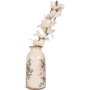 Clayre & Eef 6CE1980M Keramická váza s kvetinovým dizajnom béžovo-ružová Ø 8x16 cm