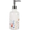 Clayre & Eef 6CE2009 Dávkovač mydla keramický biely kvetinový Ø 9x20 cm 350 ml