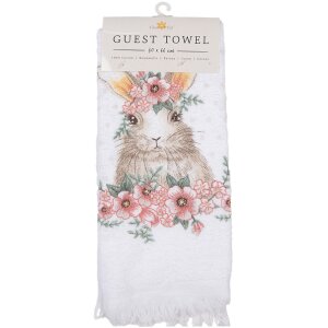 Clayre & Eef CTFEB-2 Uterák pre hostí White Pink Flowers Bunny 40x66 cm 100% bavlna
